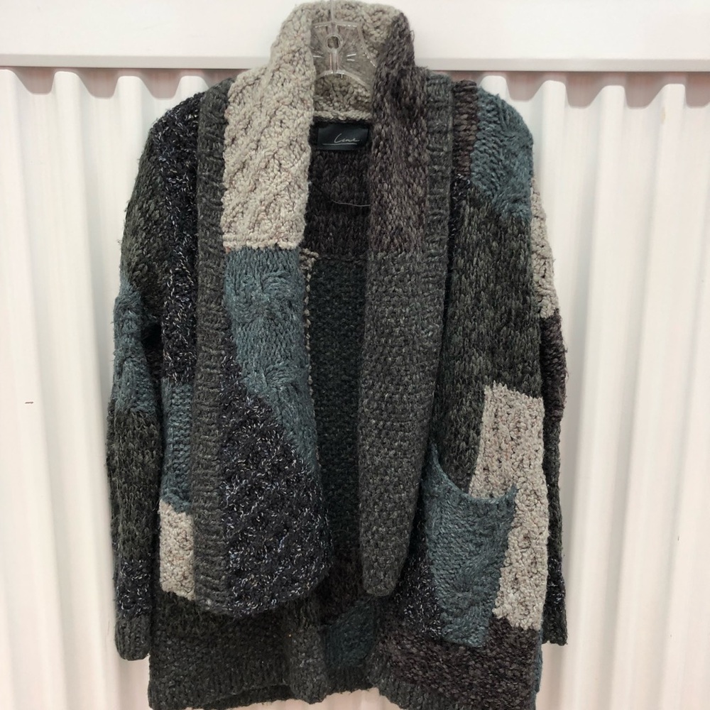 Line the Label Open Front Patchwork Sweater XS